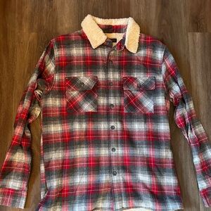 Red and Gray Plaid Button-Up flannel Shirt